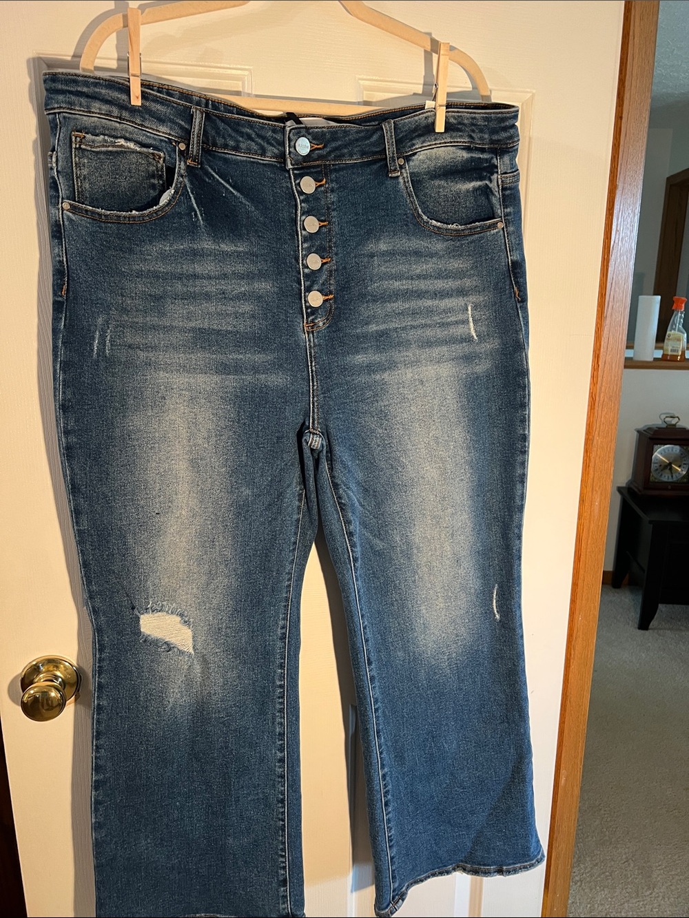 High-Rise Dark Wash Button-Fly Wide Leg Jeans — Dark Blue